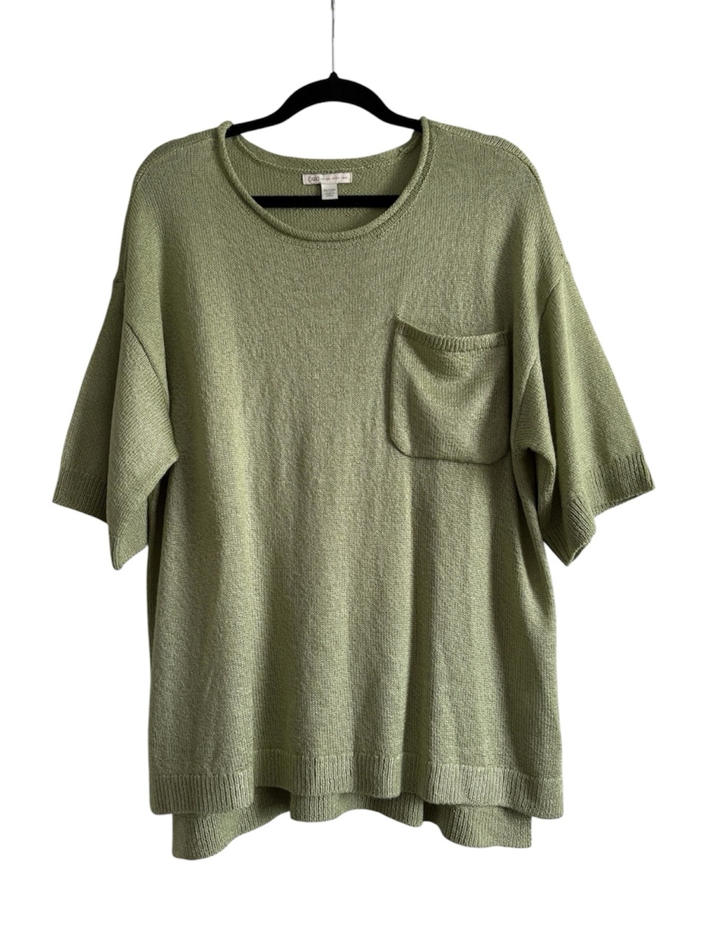Cato Celery Green Oversized Short Sleeve Knit Pocket Sweater 14/16W
